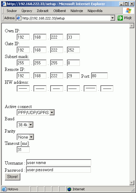 setup TCP/IP pro CCPU-03
